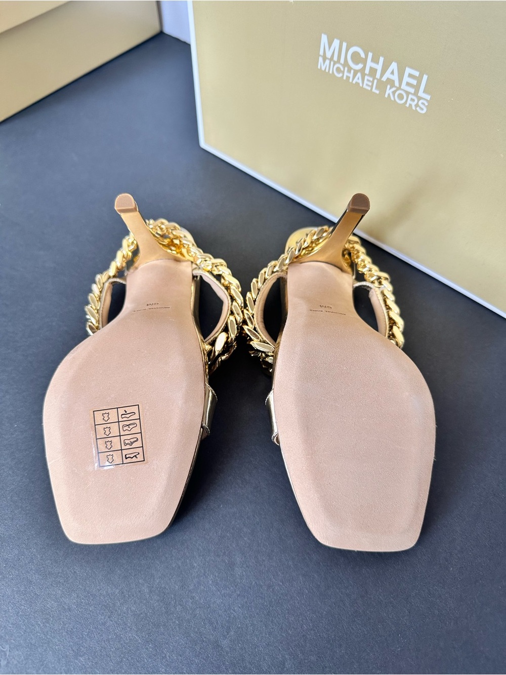 Michael Kors Metallic Gold Chain Strap High Heel Mules.  NEW WITH BOX - Picture 10 of 15